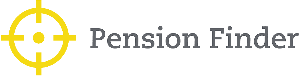 Yellow target icon, "Pension Finder" text.