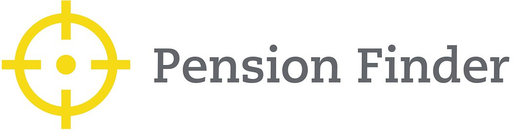 Pension Finder logo with yellow target symbol.